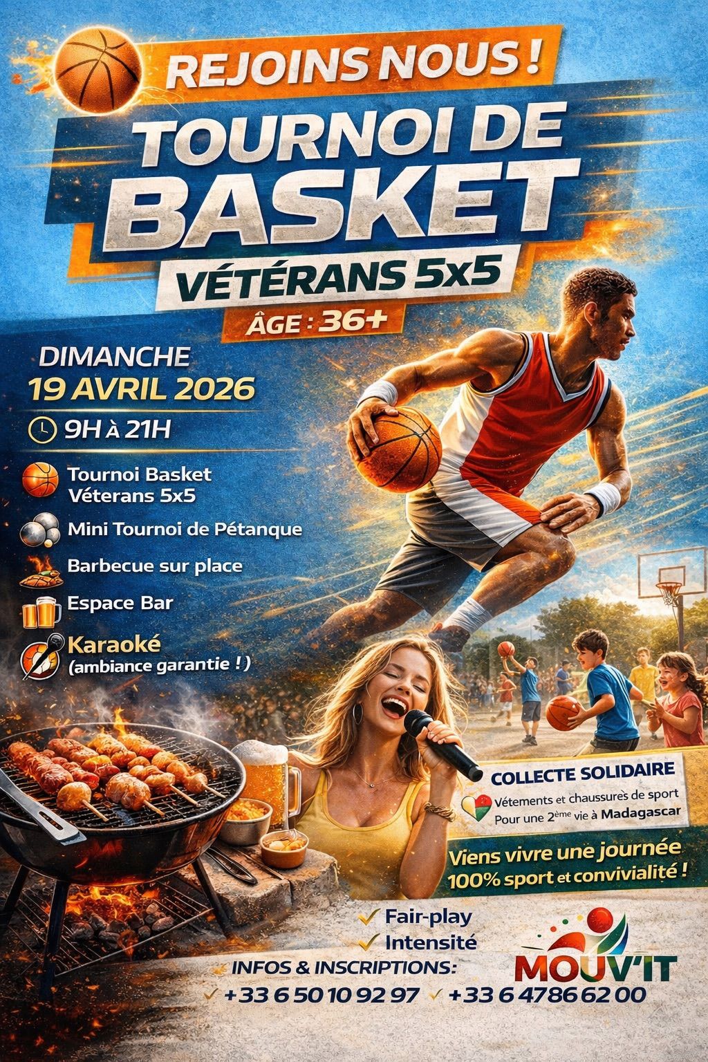 Affiche Tournoi de Basket Vétérans 5x5 — Mouv'it 19 avril 2026